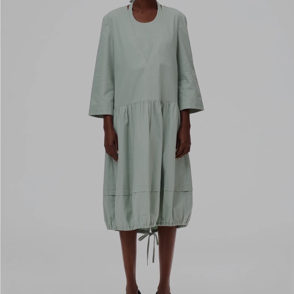 Women's Sage Green Tiered Drawstring Dress